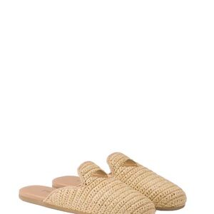 Prada Beige Woven Raffia Slide Mules